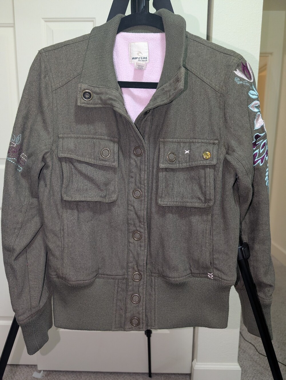 Vintage Rip Curl "The Search" women's wool-blend bomber jacket in olive Green- L
